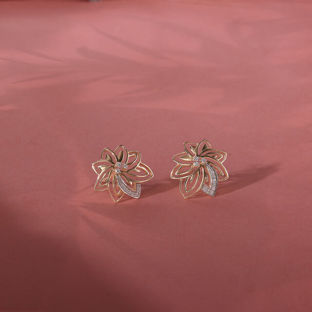 Flourishing Elegance Diamond 14KT Yellow Gold Stud Earrings,,hi-res image number null