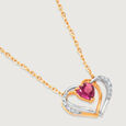Interconnected Heart 14KT Gold Diamond & Pink Garnet Pendant & Chain,,hi-res view 4