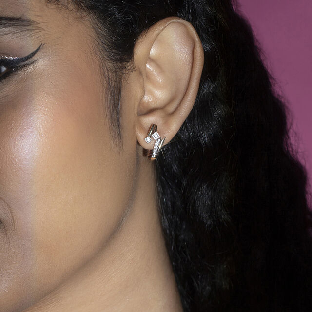Groovy Glimmer Gold & Diamond Hoop Earrings,,hi-res image number null