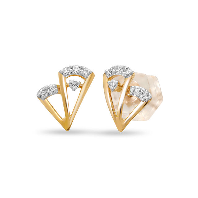 14 KT Yellow Gold Chic Style Diamond Stud Earrings,,hi-res view 2