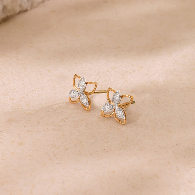 Exquisite Flourishing Diamond Platinum Gold Stud Earrings,,hi-res image number null