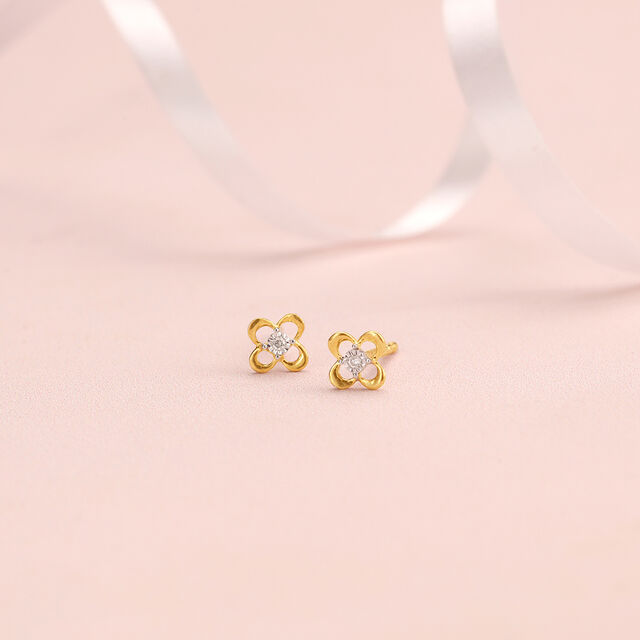 Floral Glow 14 Kt Gold and Diamond Stud Earrings,,hi-res image number null