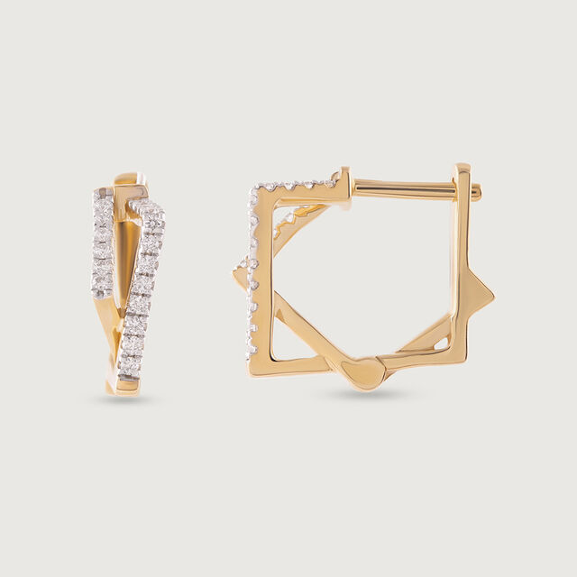 Sculpted Radiant Gold & Diamond Hoop Earrings,,hi-res image number null