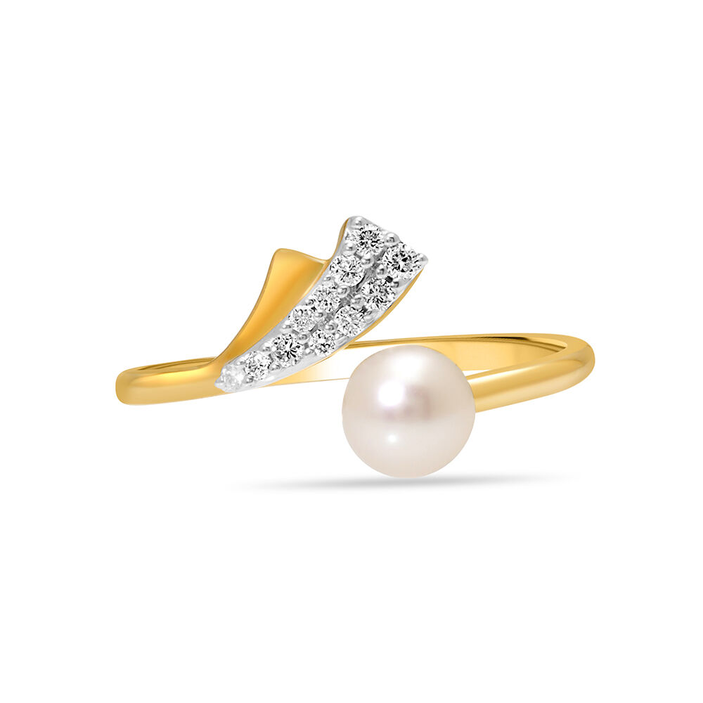 Buy 14KT Yellow Gold Petals and Pave Pearl Finger Ring Online Mia by Tanishq