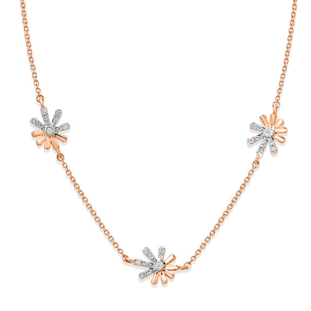 14KT Rose Gold Luminous Petalled Floral Diamond Necklace,,hi-res view 3