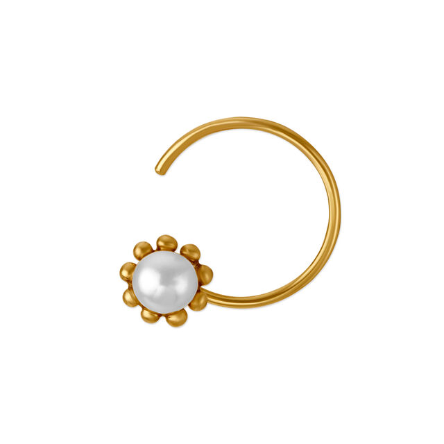 14KT Yellow Gold Nose Pin with Dainty Pearl,,hi-res image number null