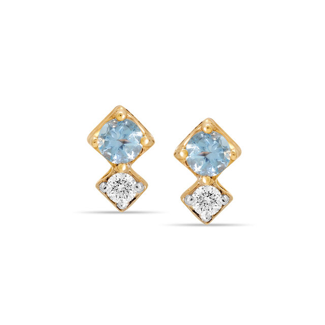 14KT Playful Ice Blue Topaz And Diamond Stud Earrings,,hi-res image number null