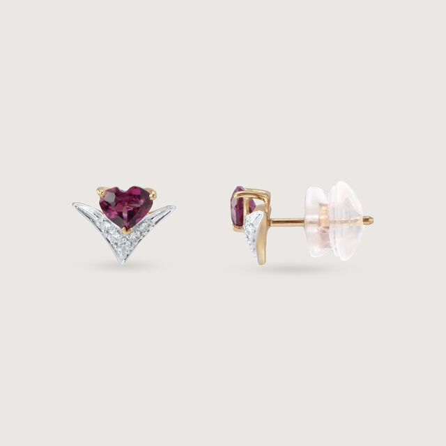 Radiant Heart Pink Garnet & Diamond Stud Earrings,,hi-res image number null