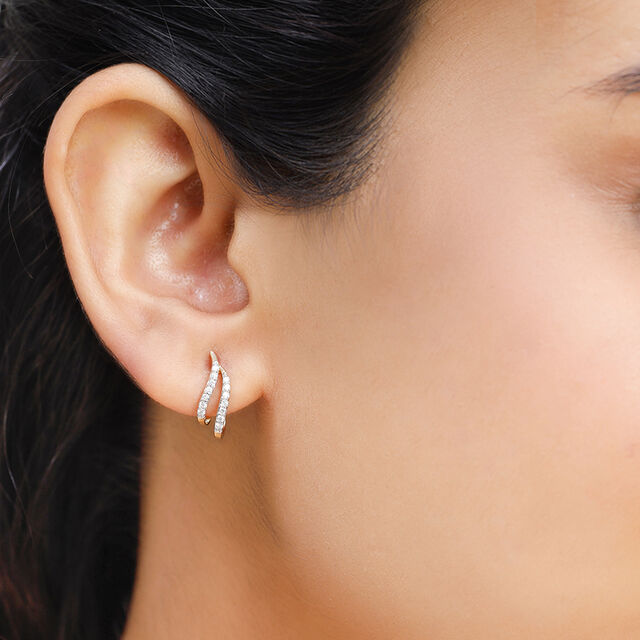 14Kt Yellow Gold Dotted Delight Diamond Hoop Earring,,hi-res view 1