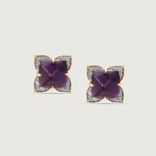 Aurora's Embrace 14KT Amethyst  & Diamond  Stud Earrings,,hi-res image number null