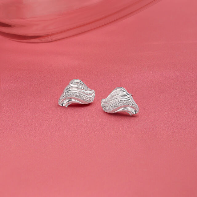 Sculpted Shine Silver Stud Earrings,,hi-res image number null