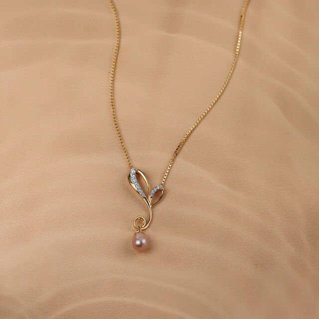 Heart Stream 14 Kt Gold & Pearl Necklace,,hi-res image number null
