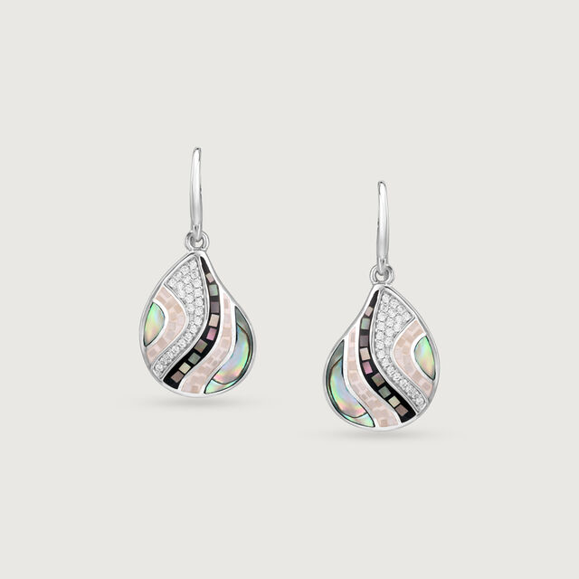 Mother of Pearl Aqua Silver Hoop Earrings,,hi-res image number null