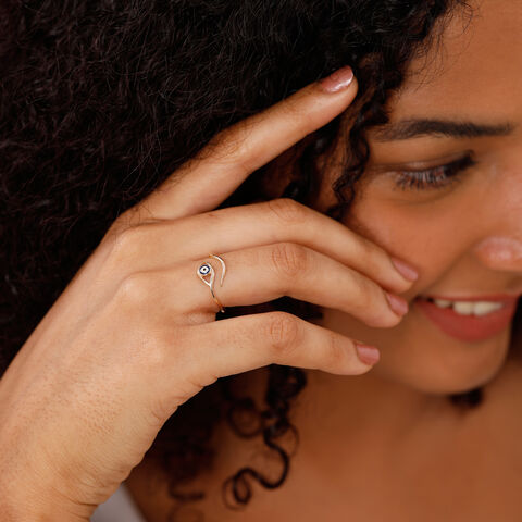 14KT Yellow Gold Curvy Evil Eye Design Ring
