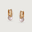 Pearl Forever Diamond & Gold Hoop Earrings,,hi-res view 3