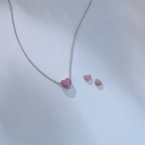 Cheeky Heart Silver Earrings and Necklace Set