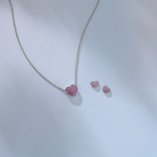 Cheeky Heart Silver Earrings and Necklace Set,,hi-res image number null