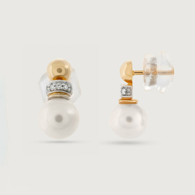 Elegant Pearl Gold & Diamond Drop Earrings,,hi-res image number null