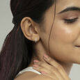 Vibrant Sleek Gold & Diamond Hoop Earrings,,hi-res view 2