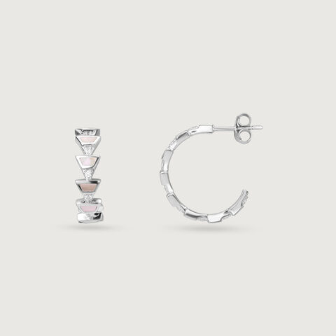 Playful Geometric Mother of Pearl Silver Hoop Earrings