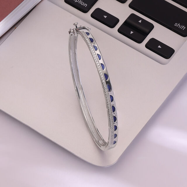 Bold Lattice Silver Bangle,,hi-res image number null