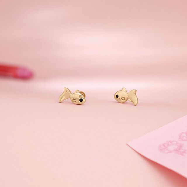 Friendly Fish Gold Stud Earrings,,hi-res image number null