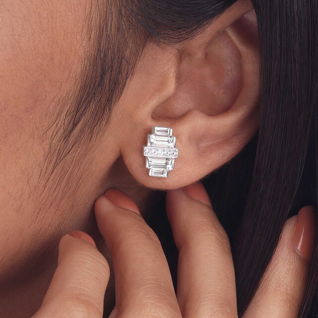 Prism Shine Silver Stud Earrings,,hi-res image number null