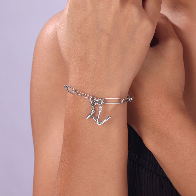 Classic Initial V Silver Charm,,hi-res image number null