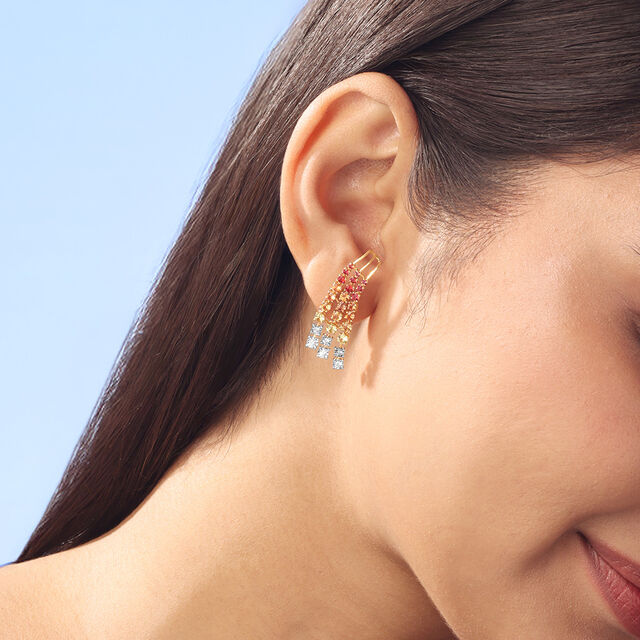 Radiant Spectrum Sapphires & Diamond Drop Earrings,,hi-res image number null