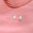 Dainty Crescent Silver Stud Earrings,,hi-res view 1