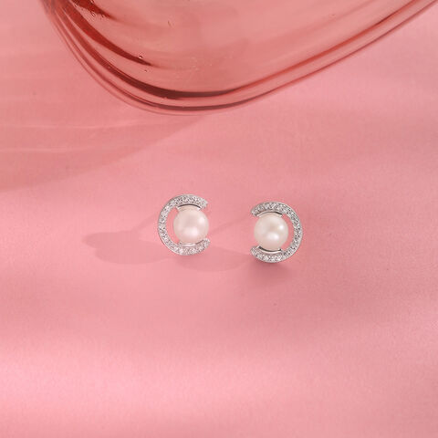Dainty Crescent Silver Stud Earrings