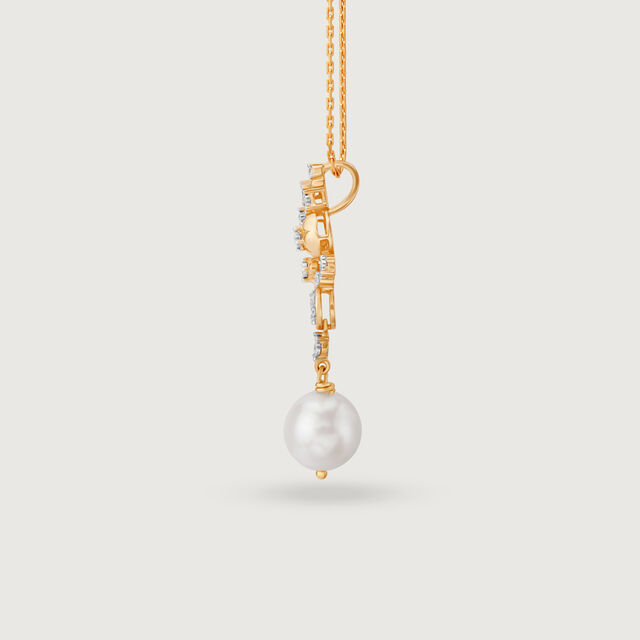 Starlit Glistening 14KT Diamond and Pearl Pendant,,hi-res image number null