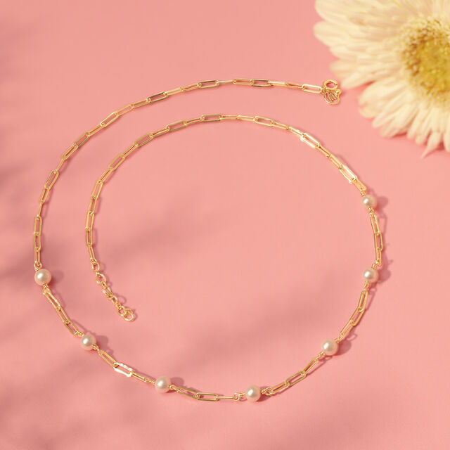 Lustrous Knot Pearl & Gold Chain,,hi-res image number null