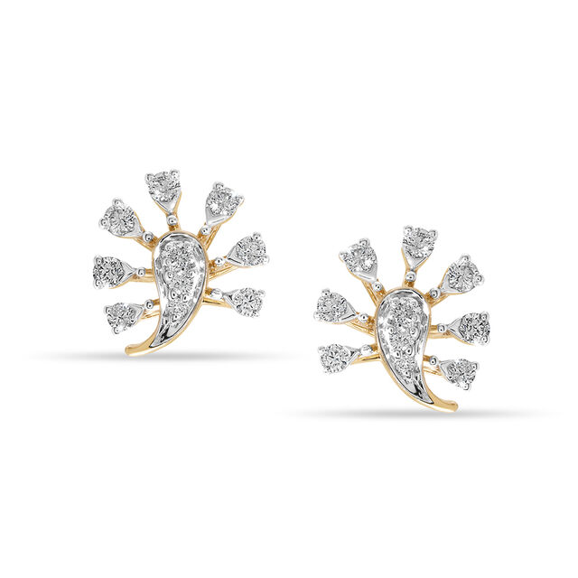 14KT Yellow Gold Shimmering Pear Diamond Stud Earring,,hi-res image number null