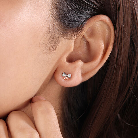 14KT Rose Gold Opulent Floral Twist Diamond Stud Earring