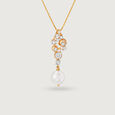 Starlit Glistening 14KT Diamond and Pearl Pendant,,hi-res view 3