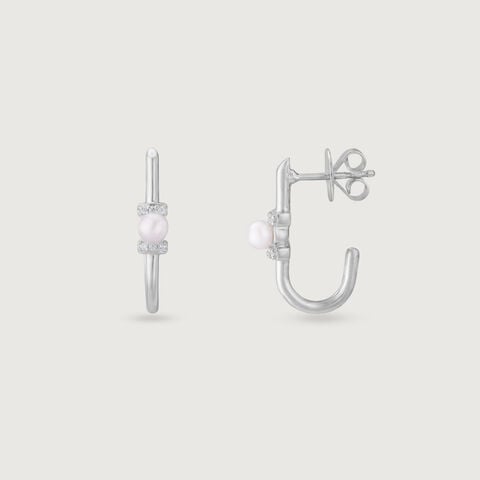 Pearl Loop Silver Hoop Earrings