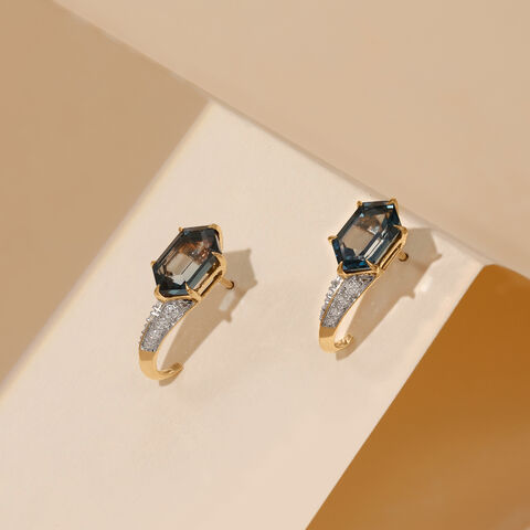 Blue Radiance Topaz Gold Hoop Earrings