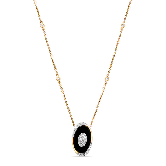 14KT Yellow Gold Bold Oval Diamond and Onyx Necklace,,hi-res view 2