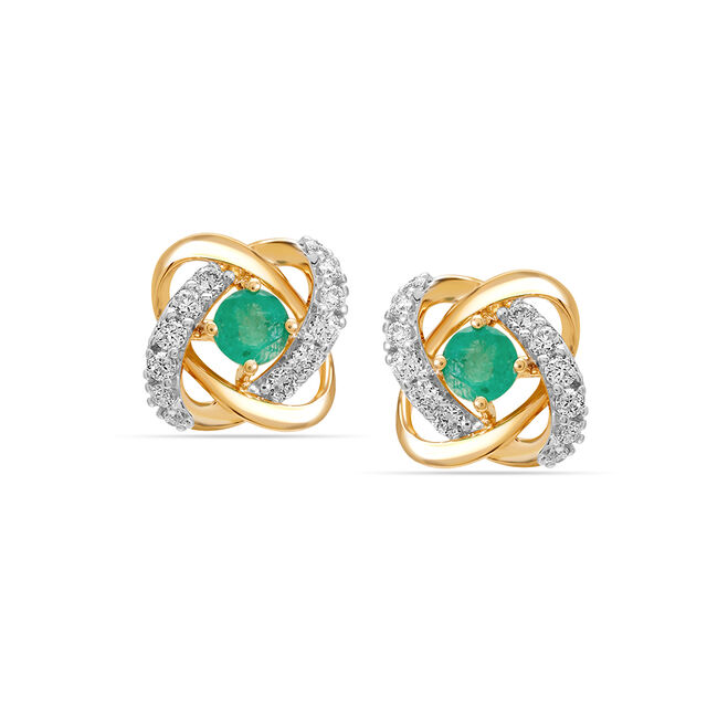 14KT Yellow Gold Radiant Ripples Emerald Stud Earring,,hi-res view 2