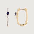 Sleek Sapphire Gold & Diamond Hoop Earrings,,hi-res view 4