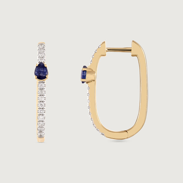 Sleek Sapphire Gold & Diamond Hoop Earrings,,hi-res image number null