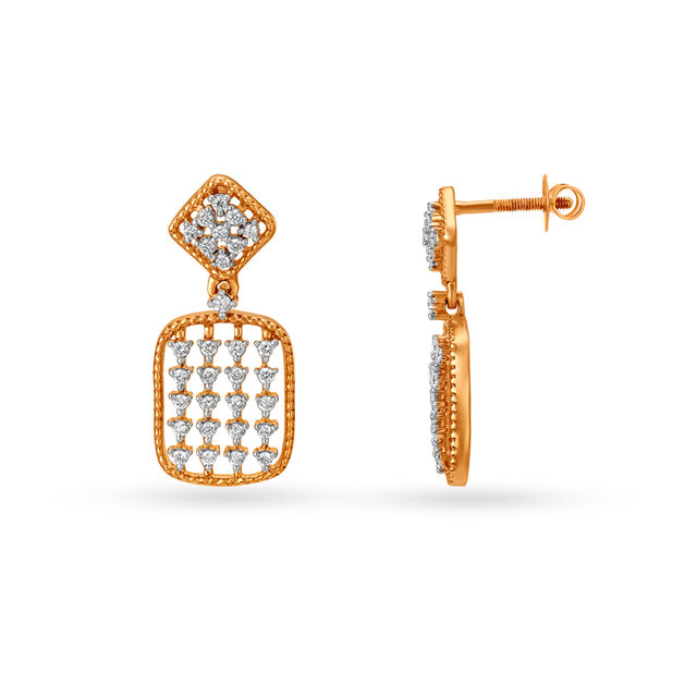 Intricate 18KT Rose Gold & Diamond Drop Earrings,,hi-res view 1