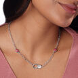 Mother of Pearl Floral Silver Necklaces,,hi-res view 2