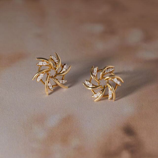 Swirl Gold & Diamond Stud Earrings,,hi-res image number null