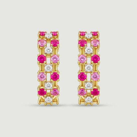 Graphic Triple Row Sapphire and Ruby Hoop Earrings