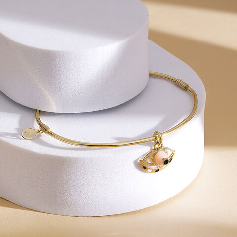 Contemporary Elegance Pink Opal Evil Eye 18KT Bangle