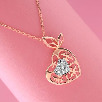Dazzling Heart 14KT Rose & White Gold Diamond Pendant with Chain
