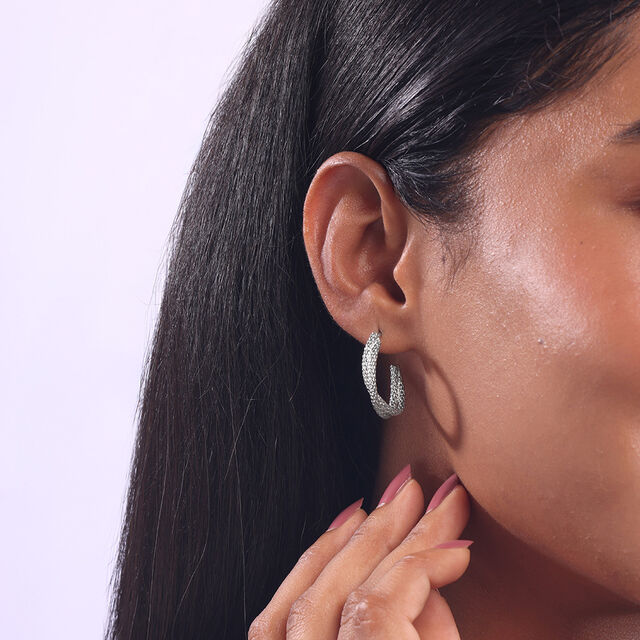Textured Bold Silver Earrings,,hi-res image number null