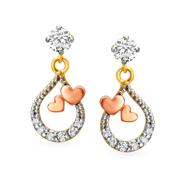 Contemporary Teardrop Heart Gold and Diamond Earrings,,hi-res image number null